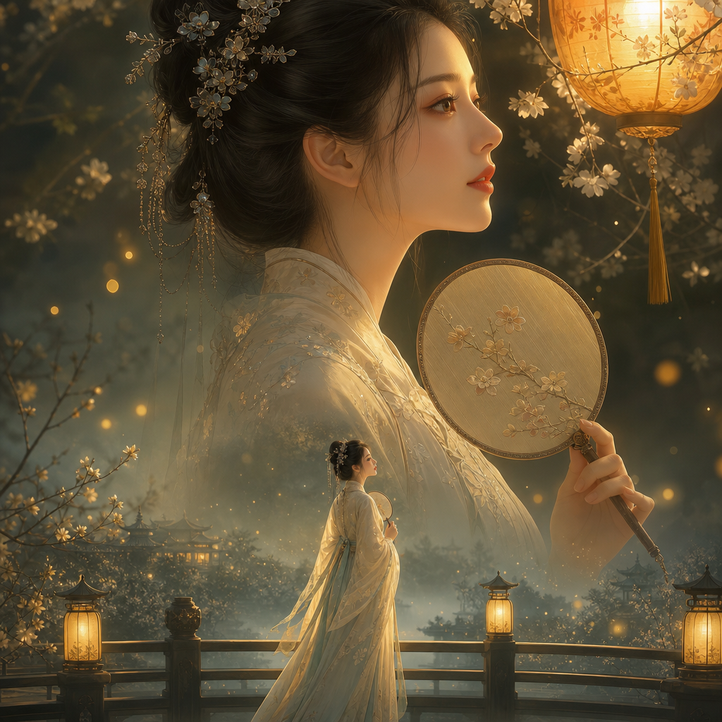 灯下花影